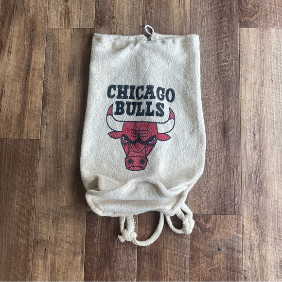 Vintage Chicago Bulls terry cloth drawstring backpack 22x14x10 - Picture 1 of 11